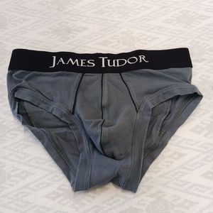 James Tudor grey and black briefs with piping details